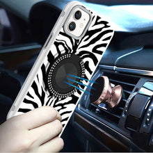 For iPhone 11 6.1 in. Case Printed Magnetic Bling Ring Stand + Tempered Glass