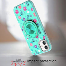 For iPhone 11 6.1 in. Case Printed Magnetic Bling Ring Stand + Tempered Glass
