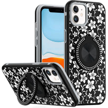 For iPhone 11 6.1 in. Case Printed Magnetic Bling Ring Stand + Tempered Glass