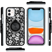 For iPhone 11 6.1 in. Case Printed Magnetic Bling Ring Stand + Tempered Glass