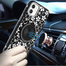 For iPhone 11 6.1 in. Case Printed Magnetic Bling Ring Stand + Tempered Glass
