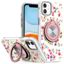 For iPhone 11 6.1 in. Case Printed Magnetic Bling Ring Stand + Tempered Glass