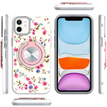 For iPhone 11 6.1 in. Case Printed Magnetic Bling Ring Stand + Tempered Glass