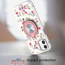 For iPhone 11 6.1 in. Case Printed Magnetic Bling Ring Stand + Tempered Glass