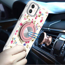 For iPhone 11 6.1 in. Case Printed Magnetic Bling Ring Stand + Tempered Glass