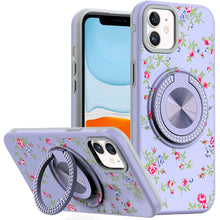 For iPhone 11 6.1 in. Case Printed Magnetic Bling Ring Stand + Tempered Glass