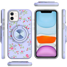 For iPhone 11 6.1 in. Case Printed Magnetic Bling Ring Stand + Tempered Glass