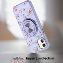 For iPhone 11 6.1 in. Case Printed Magnetic Bling Ring Stand + Tempered Glass