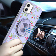 For iPhone 11 6.1 in. Case Printed Magnetic Bling Ring Stand + Tempered Glass