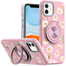 For iPhone 11 6.1 in. Case Printed Magnetic Bling Ring Stand + Tempered Glass