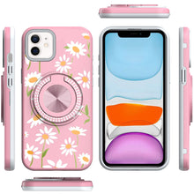 For iPhone 11 6.1 in. Case Printed Magnetic Bling Ring Stand + Tempered Glass
