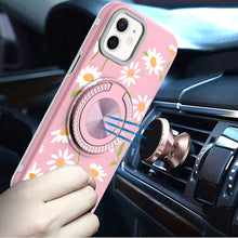 For iPhone 11 6.1 in. Case Printed Magnetic Bling Ring Stand + Tempered Glass