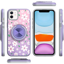 For iPhone 11 6.1 in. Case Printed Magnetic Bling Ring Stand + Tempered Glass