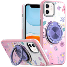 For iPhone 11 6.1 in. Case Printed Magnetic Bling Ring Stand + Tempered Glass
