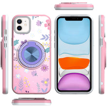 For iPhone 11 6.1 in. Case Printed Magnetic Bling Ring Stand + Tempered Glass