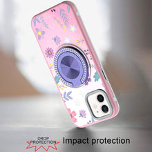 For iPhone 11 6.1 in. Case Printed Magnetic Bling Ring Stand + Tempered Glass