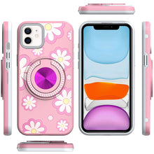 For iPhone 11 6.1 in. Case Printed Magnetic Bling Ring Stand + Tempered Glass