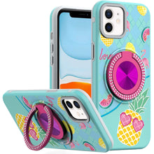 For iPhone 11 6.1 in. Case Printed Magnetic Bling Ring Stand + Tempered Glass