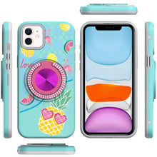 For iPhone 11 6.1 in. Case Printed Magnetic Bling Ring Stand + Tempered Glass