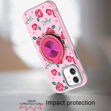 For iPhone 12/12 Pro Case Printed Magnetic Bling Ring Stand + Tempered Glass
