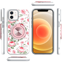 For iPhone 12/12 Pro Case Printed Magnetic Bling Ring Stand + Tempered Glass