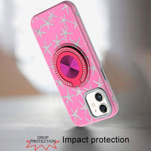 For iPhone 12/12 Pro Case Printed Magnetic Bling Ring Stand + Tempered Glass