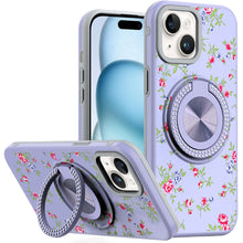 For iPhone 15 Case Printed Design Magnetic Bling Ring Stand + 2 Tempered Glass
