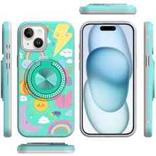 For iPhone 15 Case Printed Design with Bling 360 Stand Cover + 2 Tempered Glass