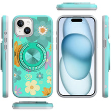 For iPhone 15 Case Printed Design with Bling 360 Stand Cover + 2 Tempered Glass