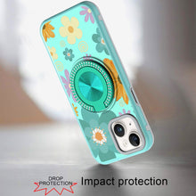 For iPhone 15 Case Printed Design with Bling 360 Stand Cover + 2 Tempered Glass