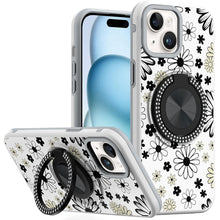 For iPhone 15 Case Printed Design with Bling 360 Stand Cover + 2 Tempered Glass