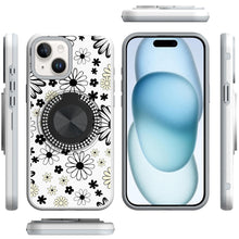 For iPhone 15 Case Printed Design with Bling 360 Stand Cover + 2 Tempered Glass