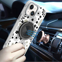 For iPhone 15 Case Printed Design with Bling 360 Stand Cover + 2 Tempered Glass