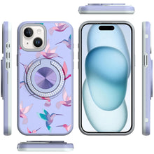 For iPhone 15 Case Printed Design with Bling 360 Stand Cover + 2 Tempered Glass