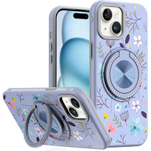 For iPhone 15 Case Printed Design with Bling 360 Stand Cover + 2 Tempered Glass