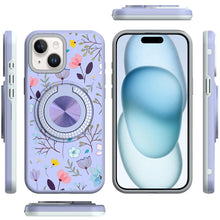 For iPhone 15 Case Printed Design with Bling 360 Stand Cover + 2 Tempered Glass