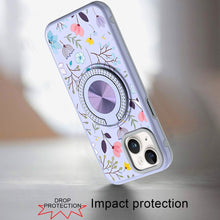 For iPhone 15 Case Printed Design with Bling 360 Stand Cover + 2 Tempered Glass