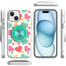 For iPhone 15 Case Printed Design with Bling 360 Stand Cover + 2 Tempered Glass