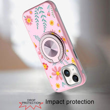 For iPhone 15 Case Printed Design with Bling 360 Stand Cover + 2 Tempered Glass
