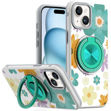 For iPhone 15 Case Printed Design with Bling 360 Stand Cover + 2 Tempered Glass