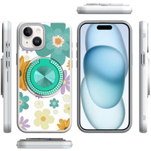 For iPhone 15 Case Printed Design with Bling 360 Stand Cover + 2 Tempered Glass