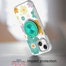 For iPhone 15 Case Printed Design with Bling 360 Stand Cover + 2 Tempered Glass