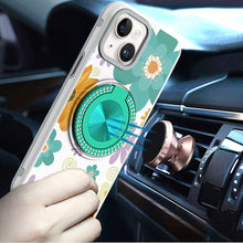 For iPhone 15 Case Printed Design with Bling 360 Stand Cover + 2 Tempered Glass