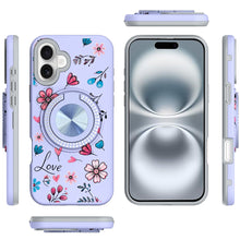 For iPhone 16 6.1inch Case Printed Magnetic Bling Ring Stand + Tempered Glass
