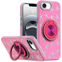 For iPhone 16e Case Printed Design Magnetic Bling Ring Stand + Tempered Glass