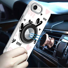 For iPhone 16e Case Printed Design Magnetic Bling Ring Stand + Tempered Glass