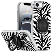 For iPhone 16e Case Printed Design Magnetic Bling Ring Stand + Tempered Glass