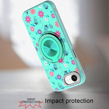 For iPhone 16e Case Printed Design Magnetic Bling Ring Stand + Tempered Glass