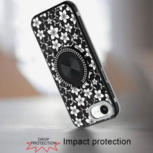For iPhone 16e Case Printed Design Magnetic Bling Ring Stand + Tempered Glass