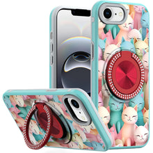 For iPhone 16e Case Printed Design with Bling 360 Stand Cover + Tempered Glass